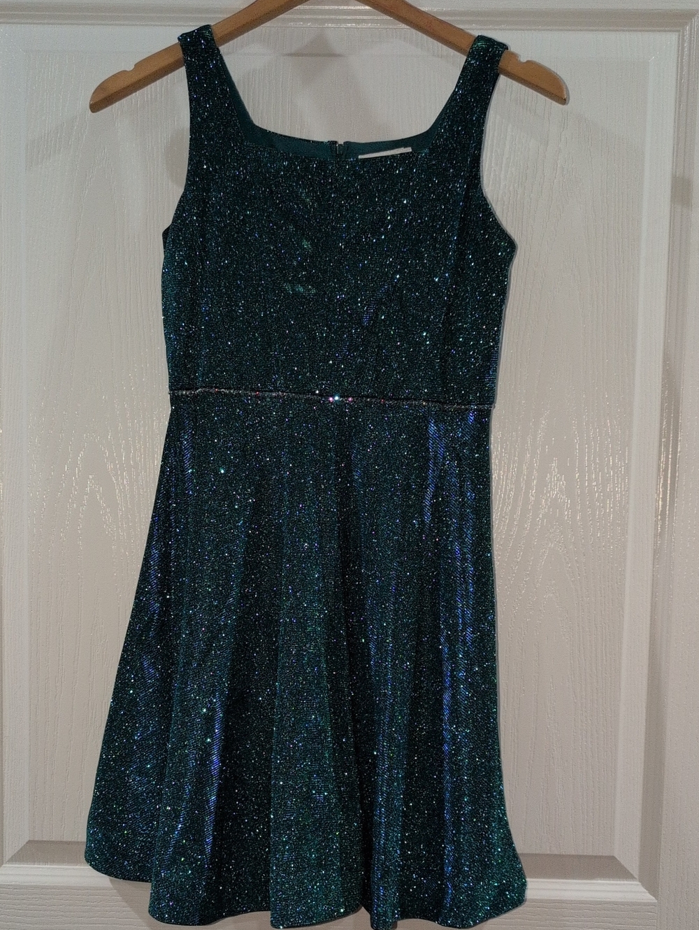 Rare Editions Glitter Fit-and-Flare Dress in Teal